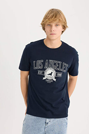 Regular Fit Bisiklet Yaka Baskılı Kısa Kollu Tişört