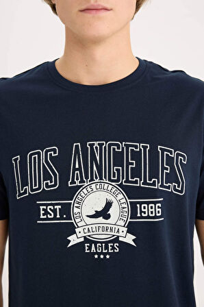 Regular Fit Bisiklet Yaka Baskılı Kısa Kollu Tişört