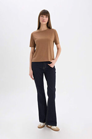 DeFacto Relax Fit Bisiklet Yaka Simli Kumaş Kısa Kollu Tişört C1662AX25SPBN299