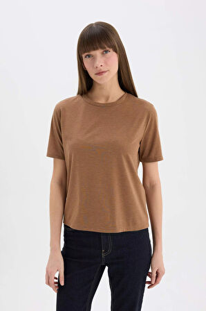 DeFacto Relax Fit Bisiklet Yaka Simli Kumaş Kısa Kollu Tişört C1662AX25SPBN299