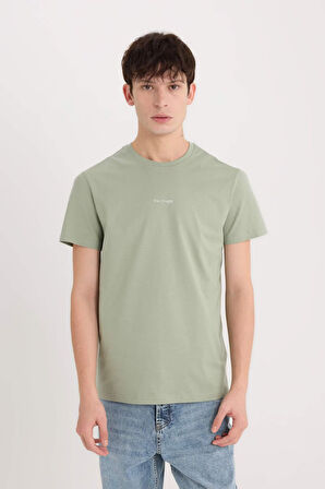 DeFacto %100 Pamuk Slim Fit Dar Kesim Bisiklet Yaka Baskılı Kısa Kollu Tişört D5566AX25SPGN1107