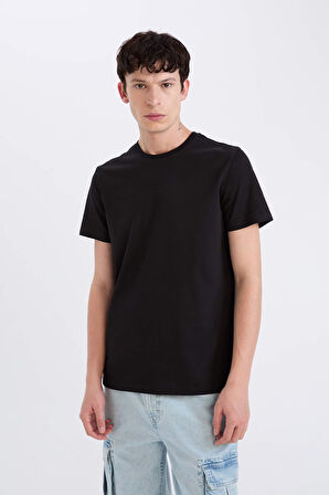 DeFacto %100 Pamuk Slim Fit Dar Kesim Bisiklet Yaka Baskılı Kısa Kollu Tişört D5566AX25SPBK81
