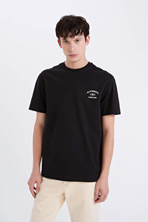 DeFacto %100 Pamuk Regular Fit Bisiklet Yaka Baskılı Kısa Kollu Tişört D5561AX25SPBK81