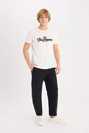 DeFacto %100 Pamuk Slim Fit Dar Kesim Bisiklet Yaka Baskılı Kısa Kollu Tişört D5572AX25SPER105