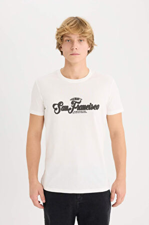 DeFacto %100 Pamuk Slim Fit Dar Kesim Bisiklet Yaka Baskılı Kısa Kollu Tişört D5572AX25SPER105