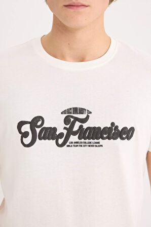 DeFacto %100 Pamuk Slim Fit Dar Kesim Bisiklet Yaka Baskılı Kısa Kollu Tişört D5572AX25SPER105