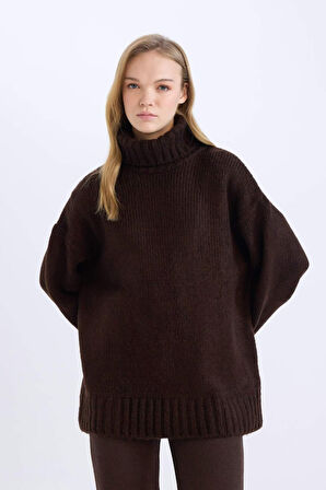 Oversize Geniş Kalıp Balıkçı Yaka Basic Düz Triko Kazak Tunik
