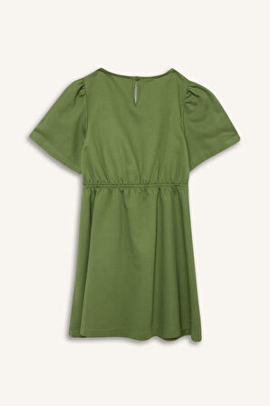 DeFacto Kız Çocuk Standart Fit V Yaka Gabardin Kısa Kollu Elbise E2645A825SMGN744