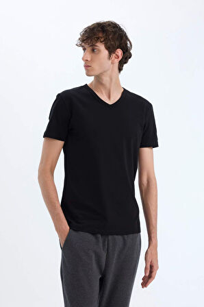 DeFacto Slim Fit Dar Kesim V Yaka Basic Düz Üst L4884AZ25SPBK81