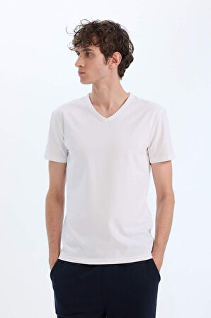 DeFacto Slim Fit Dar Kesim V Yaka Basic Düz Üst L4884AZ25SPWT34