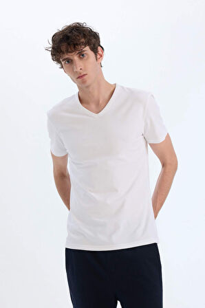 DeFacto Slim Fit Dar Kesim V Yaka Basic Düz Üst L4884AZ25SPWT34