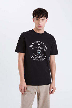 DeFacto %100 Pamuk Regular Fit Bisiklet Yaka Baskılı Kısa Kollu Tişört E1329AX25SPBK81