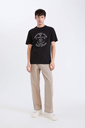 DeFacto %100 Pamuk Regular Fit Bisiklet Yaka Baskılı Kısa Kollu Tişört E1329AX25SPBK81