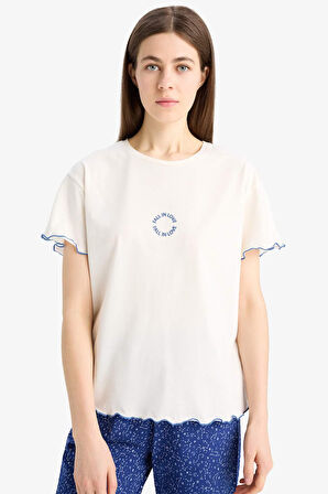 DeFacto Pijama Takımı Kısa Kollu Üst Esnek Belli Uzın Altı-Fall in Love E0274AX25SPIN33