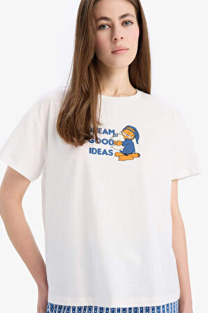 DeFacto Garfield Pijama Takımı Kısa Kollu Üst Esnek Belli Uzun Altı-Fall in Love E0278AX25SPIN33