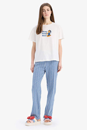 Fall in Love Garfield Pijama Takımı Kısa Kollu  Pijama Üstü Esnek Belli Uzun Pijama Altı