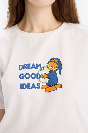 Fall in Love Garfield Pijama Takımı Kısa Kollu  Pijama Üstü Esnek Belli Uzun Pijama Altı