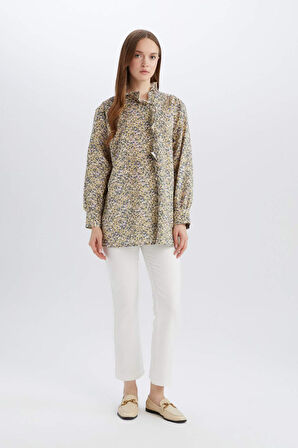DeFacto Regular Fit Çiçekli Uzun Kollu Tesettür Gömlek Tunik E1796AX25SPGN658