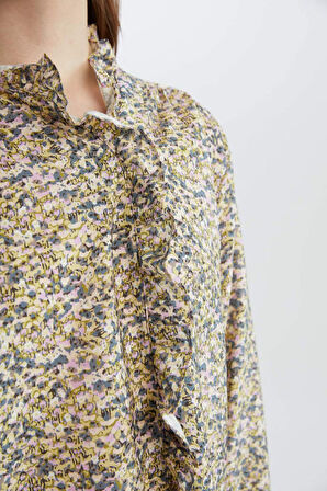 DeFacto Regular Fit Çiçekli Uzun Kollu Tesettür Gömlek Tunik E1796AX25SPGN658