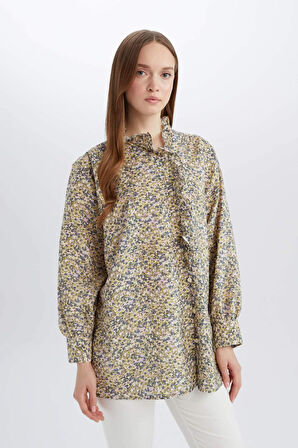 Regular Fit Çiçekli Uzun Kollu Gömlek Tunik