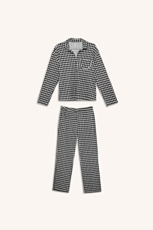 DeFacto Pijama Takımı Kareli Uzun Kollu Üst Esnek Belli Uzun Altı-Fall in Love E3464AX25SPBK81