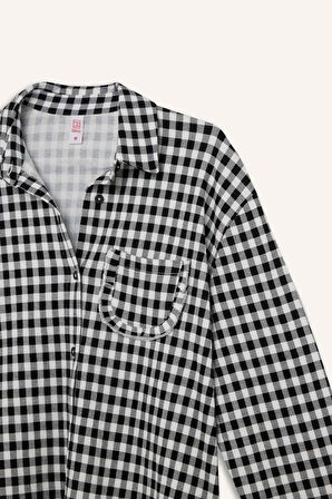 DeFacto Pijama Takımı Kareli Uzun Kollu Üst Esnek Belli Uzun Altı-Fall in Love E3464AX25SPBK81