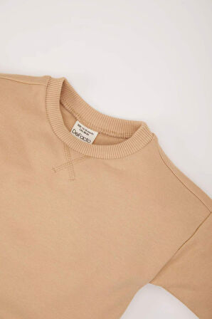 Erkek Bebek Bisiklet Yaka İçi Yumuşak Tüylü Basic Düz Sweatshirt