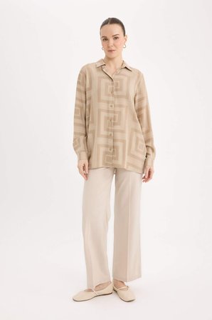 DeFacto Loose Fit Gömlek Yaka Desenli Uzun Kollu Gömlek Tunik T0609AZ25SPBG187