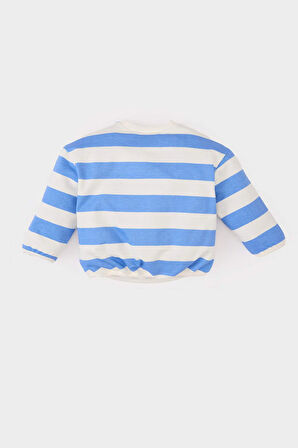 Kız Bebek Bisiklet Yaka Çizgili Sweatshirt