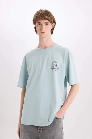 Defacto D6774 Mavi %100 Pamuk Looney Tunes Boxy Fit Bisiklet Yaka Baskılı Kısa Kollu Tişört