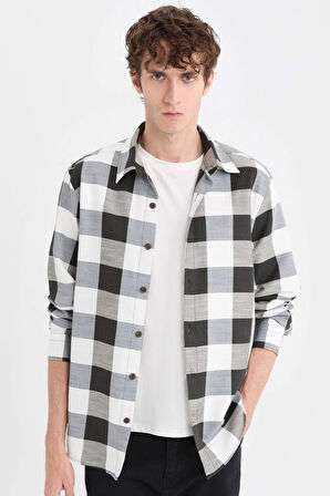 DeFacto Regular Fit Polo Yaka Pamuklu Kareli Uzun Kollu Gömlek D6145AX25SPBK81