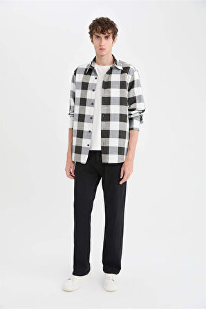 DeFacto Regular Fit Polo Yaka Pamuklu Kareli Uzun Kollu Gömlek D6145AX25SPBK81