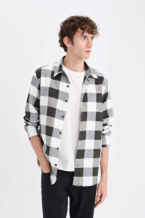 DeFacto Regular Fit Polo Yaka Pamuklu Kareli Uzun Kollu Gömlek D6145AX25SPBK81