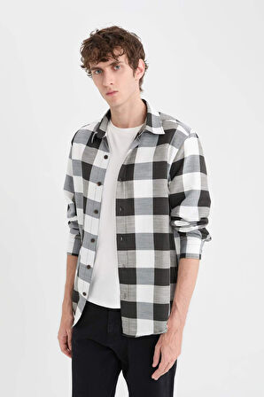 DeFacto Regular Fit Polo Yaka Pamuklu Kareli Uzun Kollu Gömlek D6145AX25SPBK81