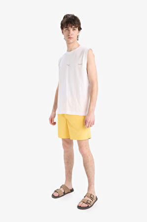 DeFacto Regular Fit Kısa Boy Cepli File Astarlı Beli Bağcıklı Düz Hafif Kumaş Deniz Şortu E5133AXNSYL190