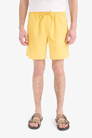 DeFacto Regular Fit Kısa Boy Cepli File Astarlı Beli Bağcıklı Düz Hafif Kumaş Deniz Şortu E5133AXNSYL190