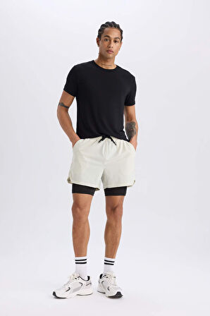 DeFactoFit Slim Fit Dar Kesim Sporcu Penye Taytlı Şort