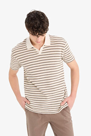 DeFacto Regular Fit Polo Yaka Çizgili Dokulu Kısa Kollu Tişört D7249AX25SPER85