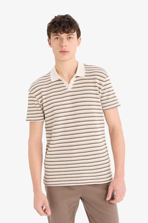 DeFacto Regular Fit Polo Yaka Çizgili Dokulu Kısa Kollu Tişört D7249AX25SPER85