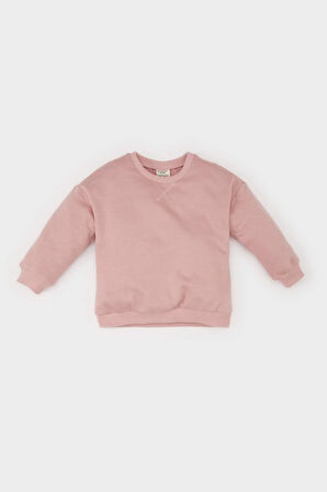 DeFacto Kız Bebek Bisiklet Yaka Basic Düz Sweatshirt E5338A524WNPN113