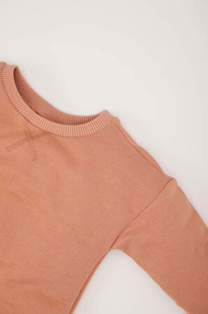 DeFacto Kız Bebek Bisiklet Yaka Basic Düz Sweatshirt E5338A524WNBN564