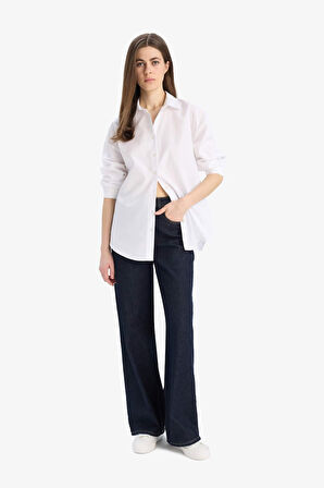 Oversize Geniş Kalıp Basic Düz Poplin Uzun Kollu Gömlek