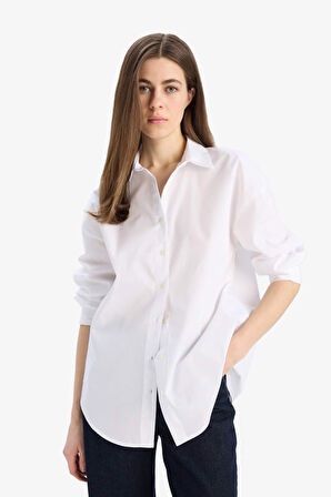 Oversize Geniş Kalıp Basic Düz Poplin Uzun Kollu Gömlek
