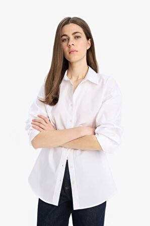 Oversize Geniş Kalıp Basic Düz Poplin Uzun Kollu Gömlek