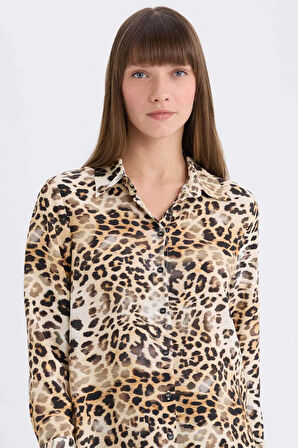 Regular Fit Leopar Desenli Uzun Kollu Gömlek