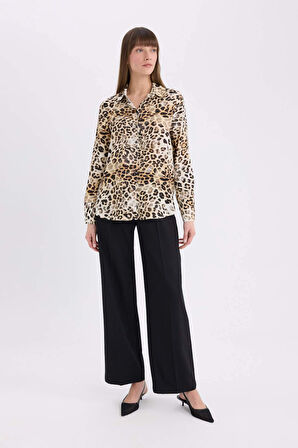 Regular Fit Leopar Desenli Uzun Kollu Gömlek