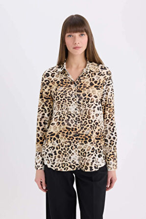 Regular Fit Leopar Desenli Uzun Kollu Gömlek
