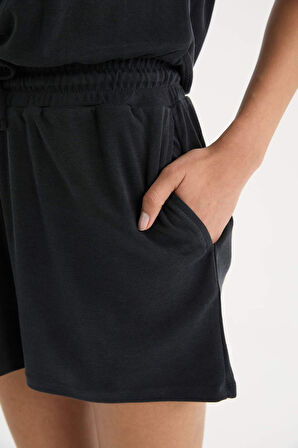 DeFactoFit Standart Fit Bisiklet Yaka Basic Düz Cepli Modal Sporcu Kısa Tulum E2935AX25SMBK81