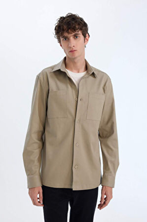 DeFacto Regular Fit Polo Yaka Gabardin Uzun Kollu Gömlek D6147AX25SPKH419