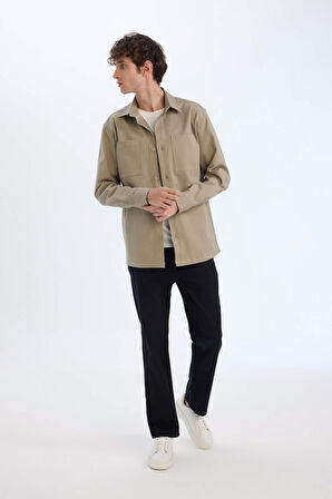 DeFacto Regular Fit Polo Yaka Gabardin Uzun Kollu Gömlek D6147AX25SPKH419